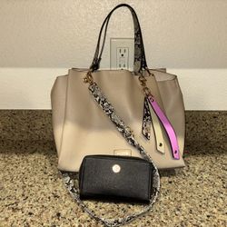 Aldo Nusz Dark Beige Women’s Tote/Satchel Bag & Aldo Black Wallet