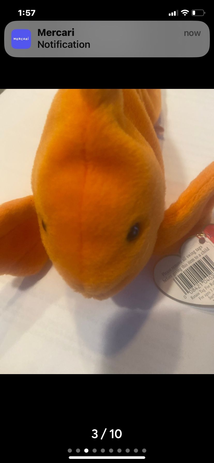 RARE BEANIE BABY GOLDIE THE GOLDFISH THIS GOLDIE IS NOT ONLY RETIRED, IT HAS