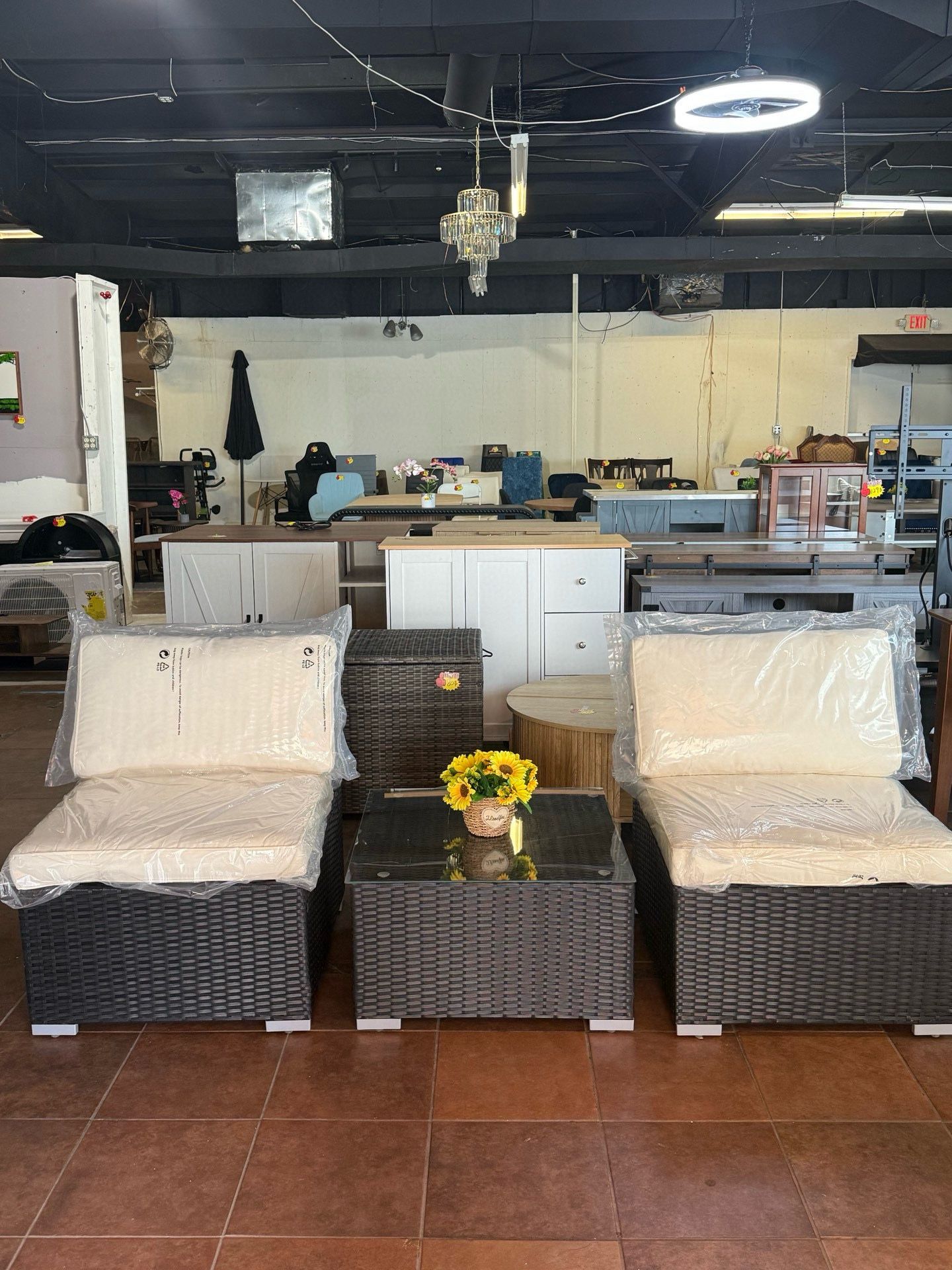 🔥Set of 3🔥Outdoor Patio Furniture, PE Rattan Wicker Sectional Sofa Sets with Pillows & Cushions, Coffee Table(White) 💰150$