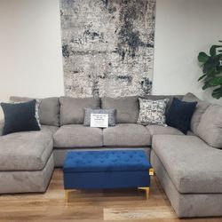 Beautiful Gray Double Chaise Sectional (New)