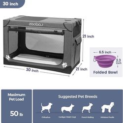 30" Portable Soft Dog Crate for Medium Dogs - Collapsible Travel Kennel with Carry Bag, Foldable Cage with Durable Textilene Mesh Door, Plush Bed - Id