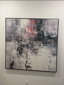 Large Abstract Canvas Painting — Framed | Gray Black Red