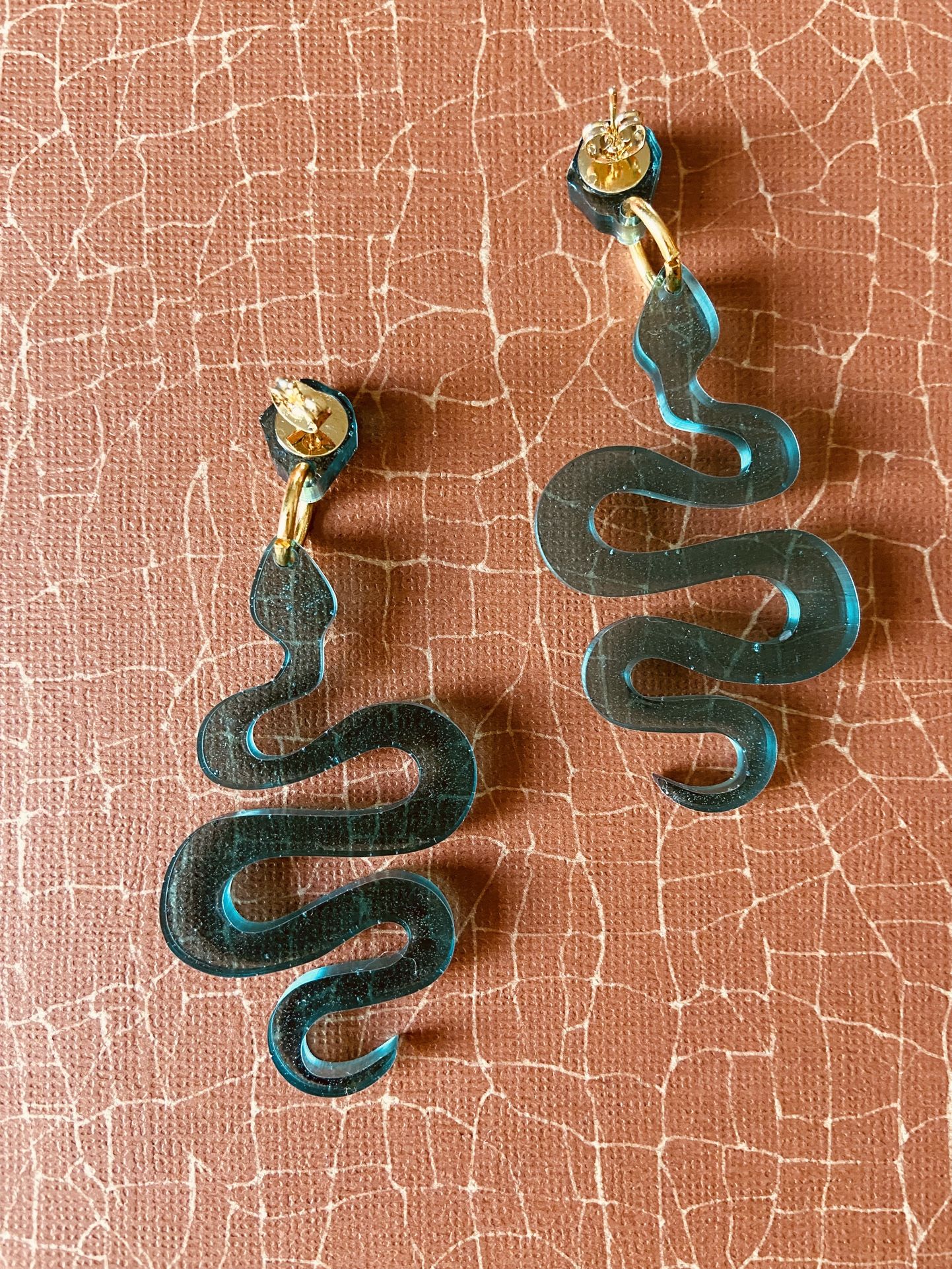 Clear Turquoise Resin Snake Earrings