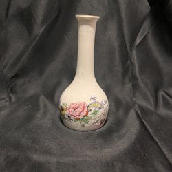 Vintage Crown Staffordshire Bone China Bud Vase England Floral Pattern Gold Trim
