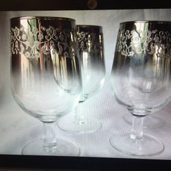 Vintage MCM Silver Fade Filigree Goblets - made in France