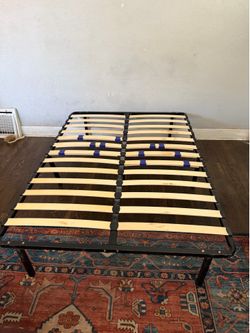 Full Metal Platform Bed Frame with Wooden Slats- 54”x75”x14”H