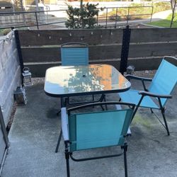 Outdoor Patio Set – Glass Table with 4 Chairs (Teal)
