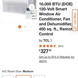 TCL SMART WINDOW AIR CONDITIONER  10,000 BTU