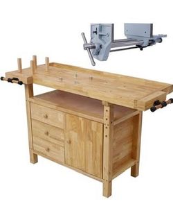 Assembled New Wood Workbench Wooden Workbench Woodworking Vise 9” Jaw Width Made w/ Cast Iron Vise
