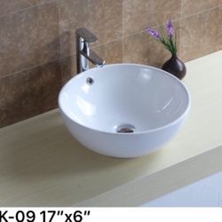 Brand new in box. 17” X 6”.  With overflow. Chrome Pop up and drain hose included) Beautiful Round Bathroom Porcelain Ceramic Vessel Sink Basin Bowl  