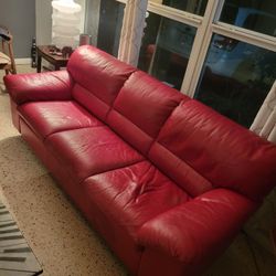 Red Italian Leather Sofa
