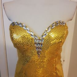 GOLD SEQUIN GOWN, Size 6ish, Silver Accent, Train, GORGEOUS!