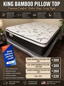 Queen Bamboo Orthopedic Pillow Top Mattress and Boxspring!
