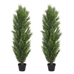 THE BLOOM TIMES 5ft Topiary Trees Artificial Outdoor – UV Resistant Faux Cedar Pine Cypress Bushes and Shrubs, Fake Potted Plants for Front Porch Outs