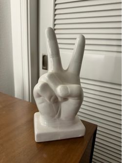 White Ceramic Peace Sign Hand Decor