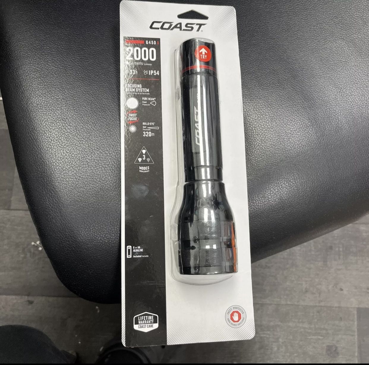 Coast G(contact info removed) Lumens Alkaline LED Handheld Flashlight 33 HOURS IP54