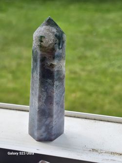 🌿 MOSS AGATE BLUE QUARTZ TOWER – 3.5" TALL, 105g – LOCAL PICKUP IN CLEVELAND ONLY! 🌿