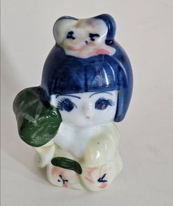 Glazed Ceramic Geisha Girl w/ Drum Figure 4"