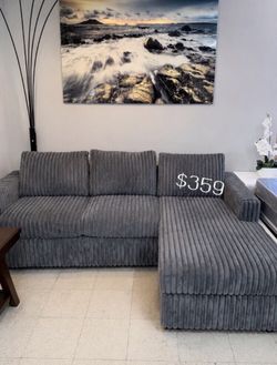 2-pc sectional sofa fur-like jumbo corduroy dark gray