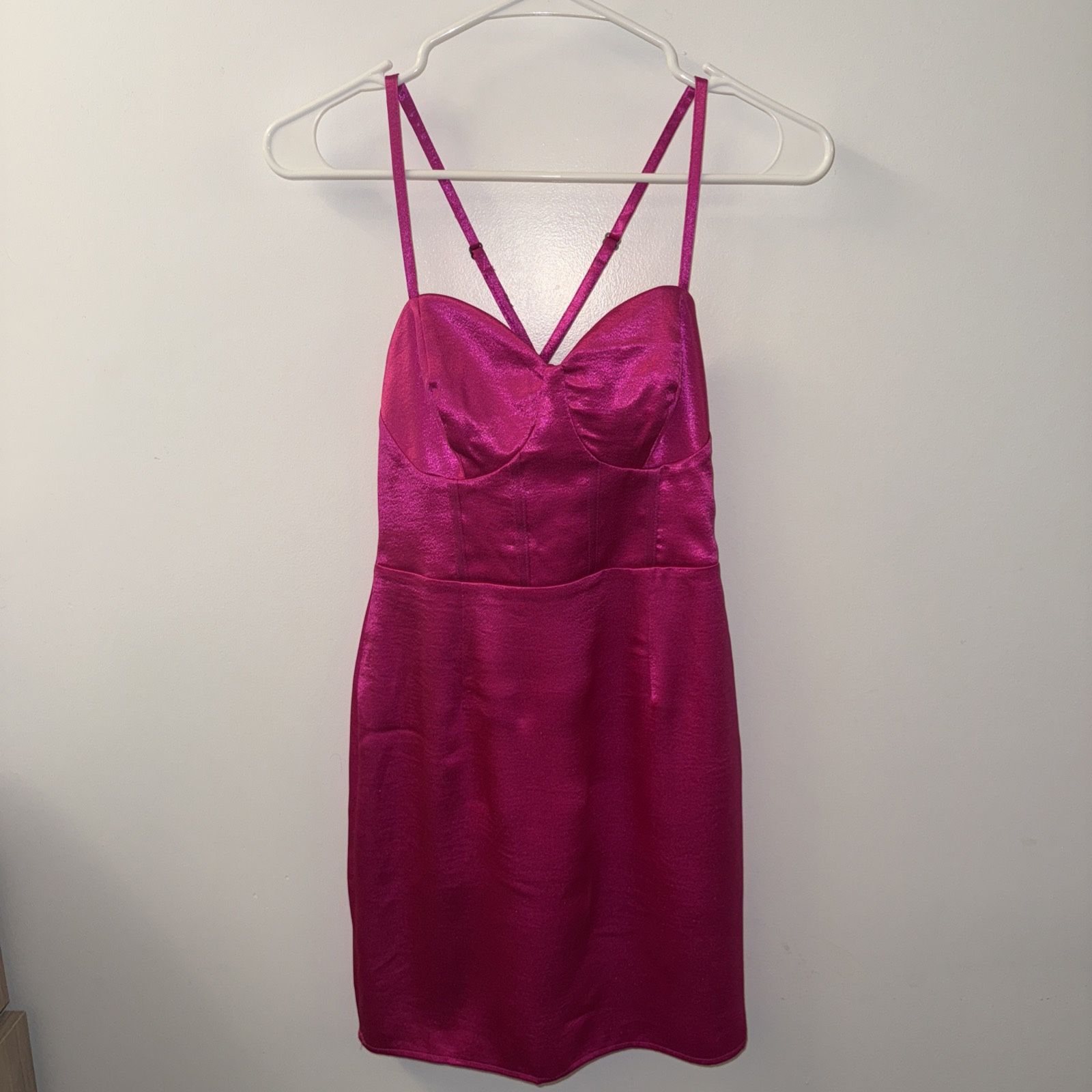 Wild Fable Hot Pink Satin Mini Dress – Strappy Corset Style, XXS