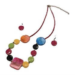Colorful Multicolor Rainbow Beaded 80's Style Necklace & Earrings Set