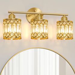 Lxybcce 19 Inch Bathroom Vanity Light With Clear Crystal Shades, 3-Light Chrome Modern Fixture Over Mirror, Easy Installation & Dimmable Lighting, Sha