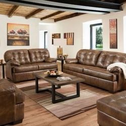 Brand New 2-Tone Brown Leather Sofa and Love Seat Set