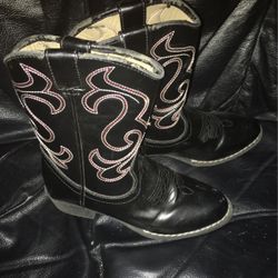 Kids Black Leather Cowboy Boots