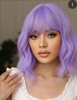 Pastel Purple Short Wavy Bob Wig with Bangs (14")