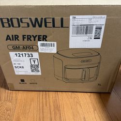BOSWELL Glass Air Fryer, 7.5QT with Transparent Fry Bowl, Circulating Heating, Temperature Control, Stainless Steel Air Fryer Roast, Dishwasher Safe (