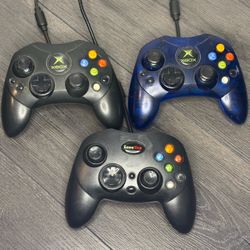Microsoft Xbox Wired Controller Lot of 3 Blue Translucent Black For Parts