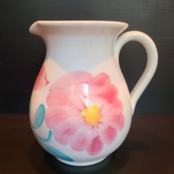 Pier 1 Imports - Floral Pink Flower Pitcher Vase Italy
