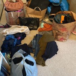 Bags Of Clothes , Jeans, Sweaters, Jackets , Purses, Shoes…,