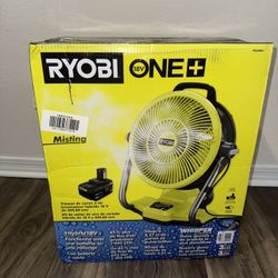 RYOBI ONE+ 18V Misting Fan Kit – WHISPER SERIES – w/ Battery & Charger – Brand New
