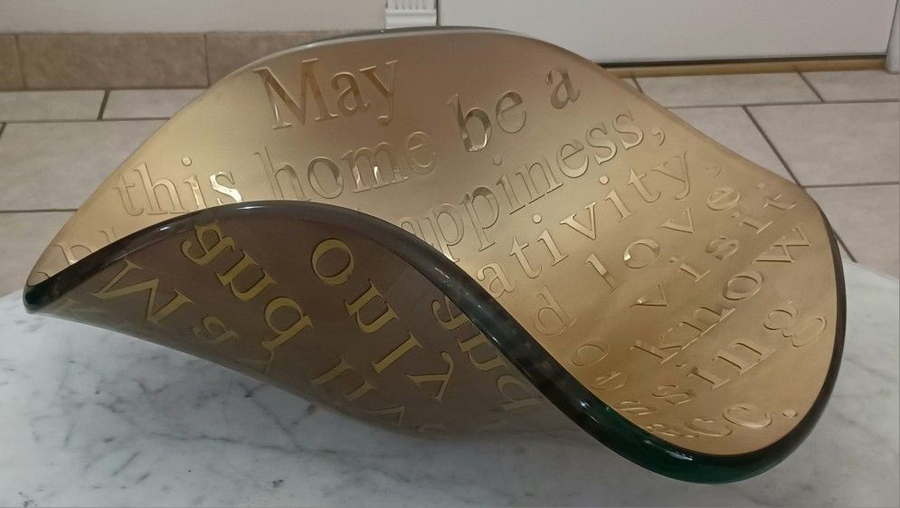 OOAK Signed Stephen Schlanser 21.5” Large Vessel Art Glass Bowl Home Blessing Literature Series