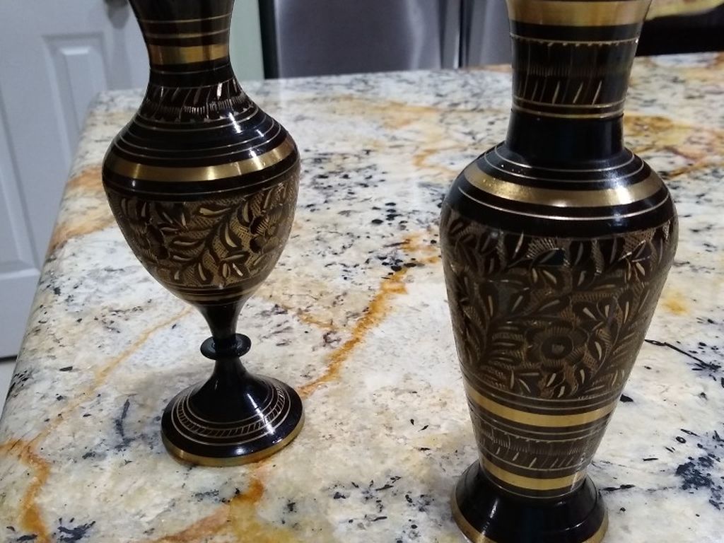 Two Metal Flower Vases
