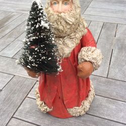 CHRISTMAS PAPER, PAPIER MACHE STANDING SANTA CLAUS FIGURINE