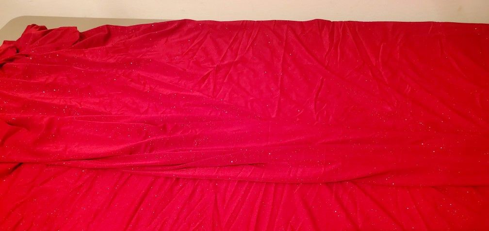 FABRIC- Red Sparkly Glitter Fabric 3 Yards Long, 65" Wide