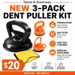 NEW 3-Pack Car Dent Puller Kit with Suction Cups & Microfiber Cloth
