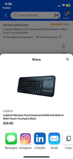 Logitech Wireless Touch Keyboard K400 with Built-In Multi-Touch Touchpad, Black