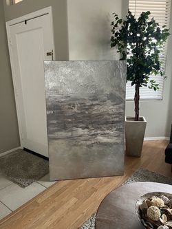 Large Abstract Silver and Gray Canvas Painting