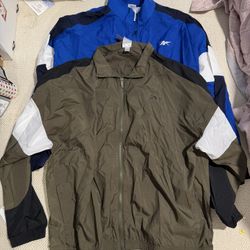 New Set Of 2 Mens 2xl Reebok Blue White Black Green Olive Windbreaker Light Jacket 
