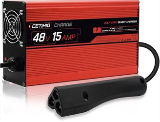New 48 Volt 15 Amp Golf Cart Battery Charger for EZGO RXV&TXT, Smart 48V Battery EZGO Charger with Trickle Charger 5.0, 900W 15A, Triangle 3-Pin Style
