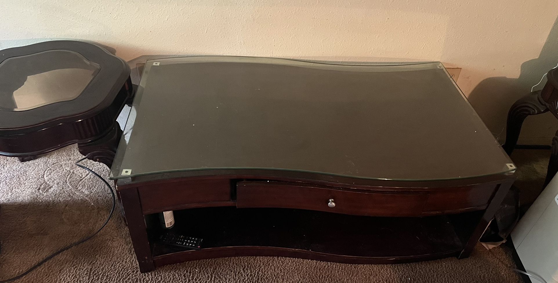 Glass Top Living Room Table And Two Side Tables 