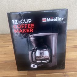 mueller 12-cup drip coffee maker machine with anti-drip system, permanent filter, glass carafe, and auto keep warm function