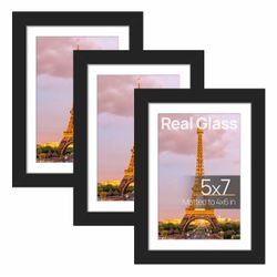 Black 5x7 Picture Frames with Mat, Set of 3