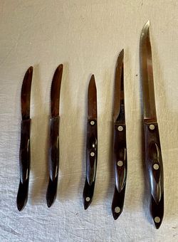 Lot of 5 brown handle 1(contact info removed) 1(contact info removed) Cutco knives