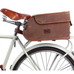 TOURBON Brown Canvas Bicycle Pannier Bike Rear Rack Insulated Trunk Cooler Bag
