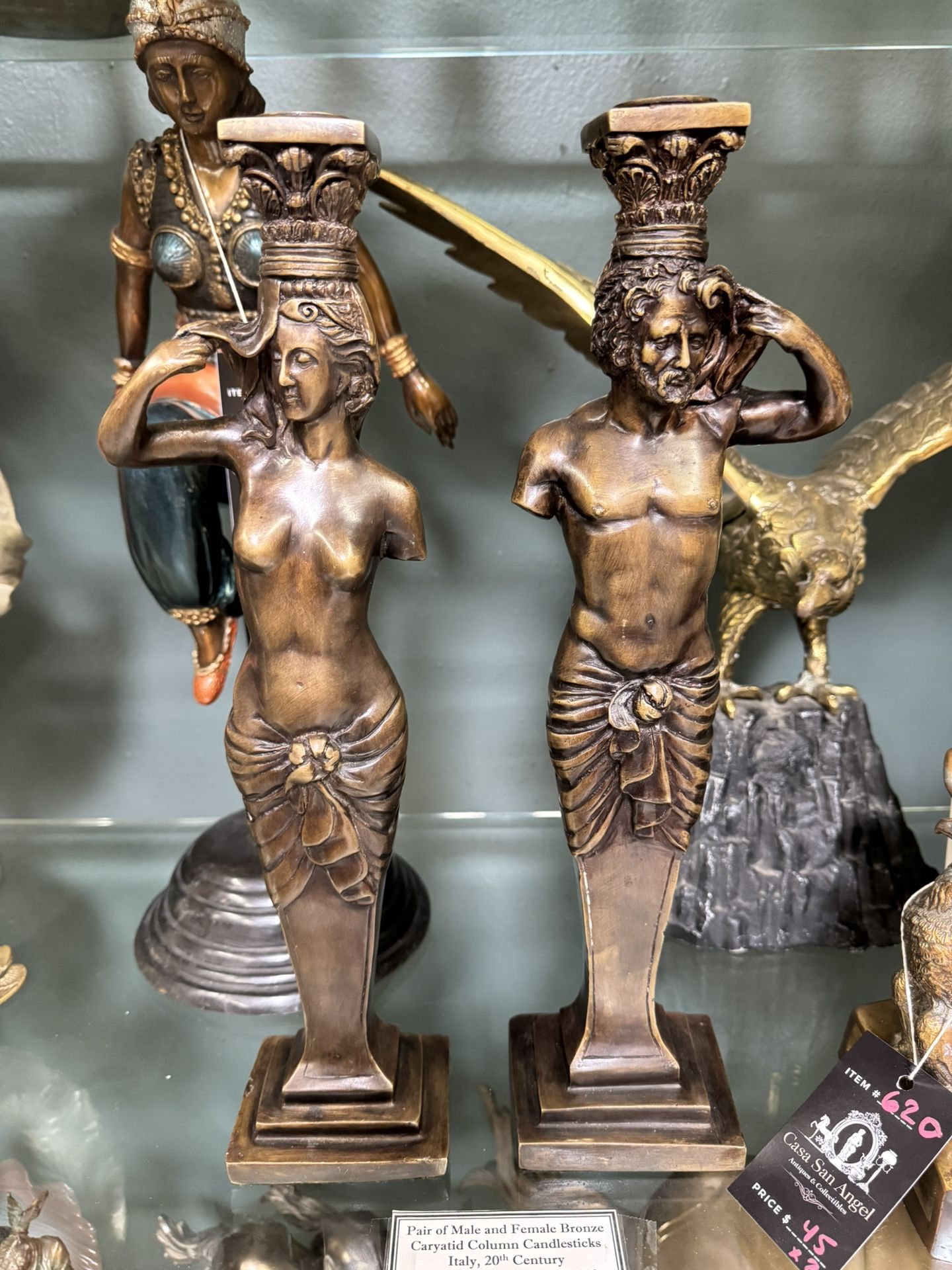 Pair Of Bronze Sculptures Candlesticks
