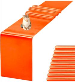 10 Pack Satin Table Runner 12 X 108 Inch Silk Table Runner for Party,Wedding, Birthday, Banquets,Decoration(Orange)